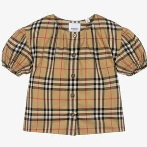 NWT Burberry Girls' Check Blouse Button down